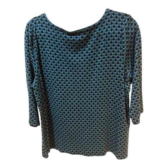 Croft & Barrow Women’s Top XXL Teal Black Print 3/4 Sleeve Button Shouldr Blouse - Picture 3 of 7